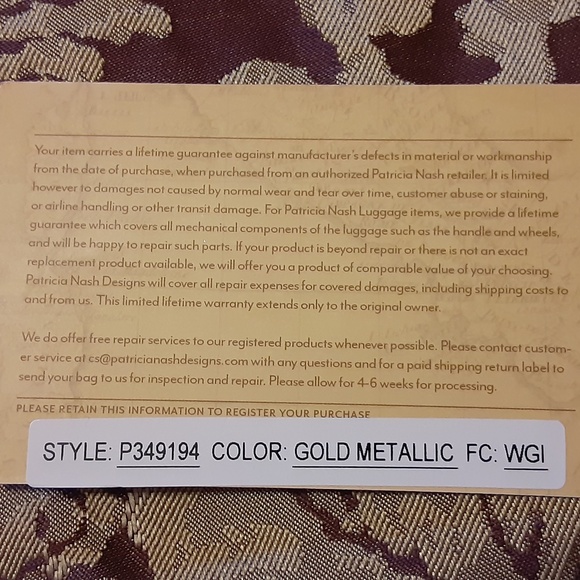 Patricia Nash Gold Metallic Large Leather Wristlet with COA - Picture 9 of 9